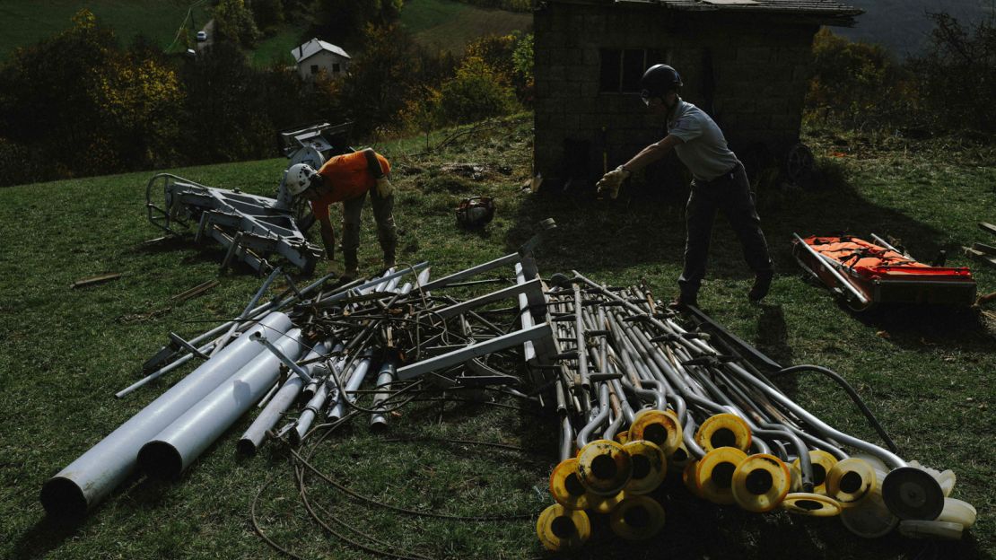 The dismantled ski lift equipment was collected for recycling by a scrap metal company.