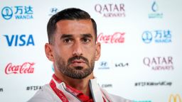 Iran's defender Ehsan Hajsafi attends a press conference at the Qatar National Convention Center (QNCC) in Doha.