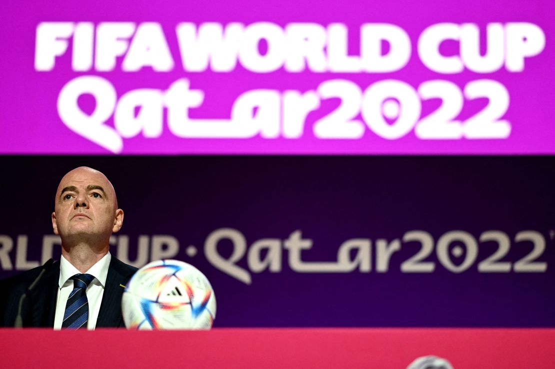 FIFA President Gianni Infantino attends a press conference at the Qatar National Convention Center (QNCC) in Doha on November 19, 2022, ahead of the Qatar 2022 World Cup football tournament. 