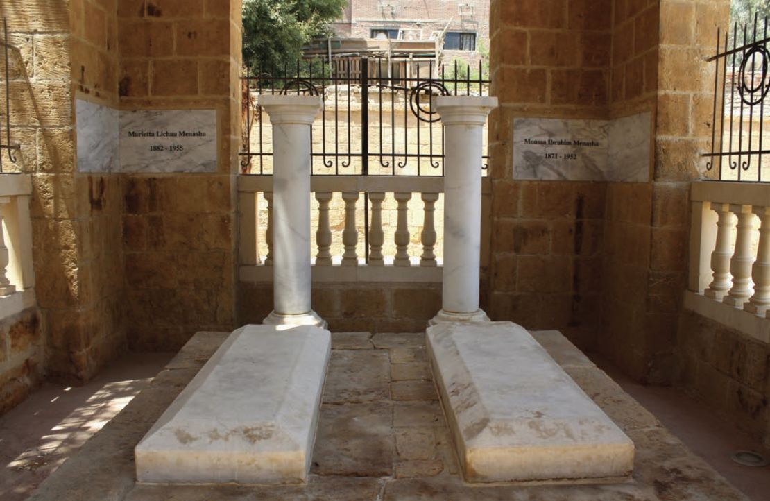 The tombs of Moussa Ibrahim Menasha and Marietta Lichaa Menasha, following restoration work in the Bassatine Cemetery, Cairo, Egypt. 