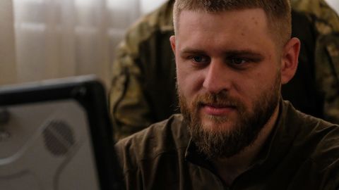 Andrii Pidlisnyi, 28, reviews some of the footage he and his unit recorded while carrying out reconnaissance missions beyond enemy lines in Kherson.