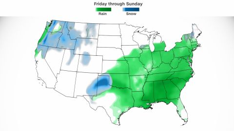 Rainfall spreads through the South Friday, working toward the Northeast by Sunday