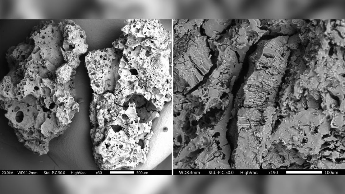 (From left) Breadlike food was found in Franchthi Cave in Greece; pulse-rich food with wild peas was uncovered in Shanidar Cave in northern Iraq.