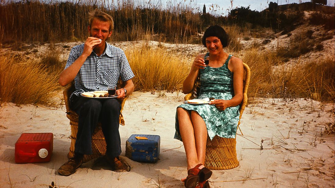 <strong>Globetrotting duo: </strong>The Formans, pictured having lunch on a beach on Greece, spent 14 months on the road.