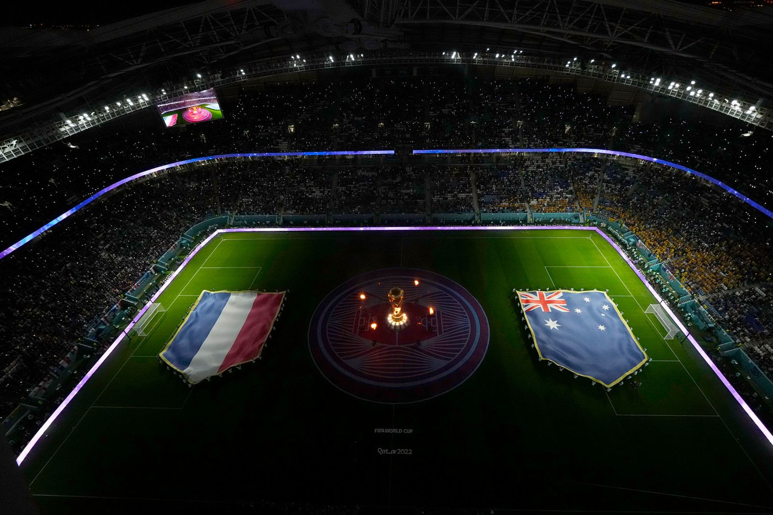 An overhead view of Al Janoub Stadium, in Al Wakrah, Qatar, before the start of the France-Australia match.