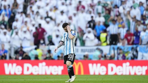 A dejected Lionel Messi reacts during Argentina's defeat against Saudi Arabia. 