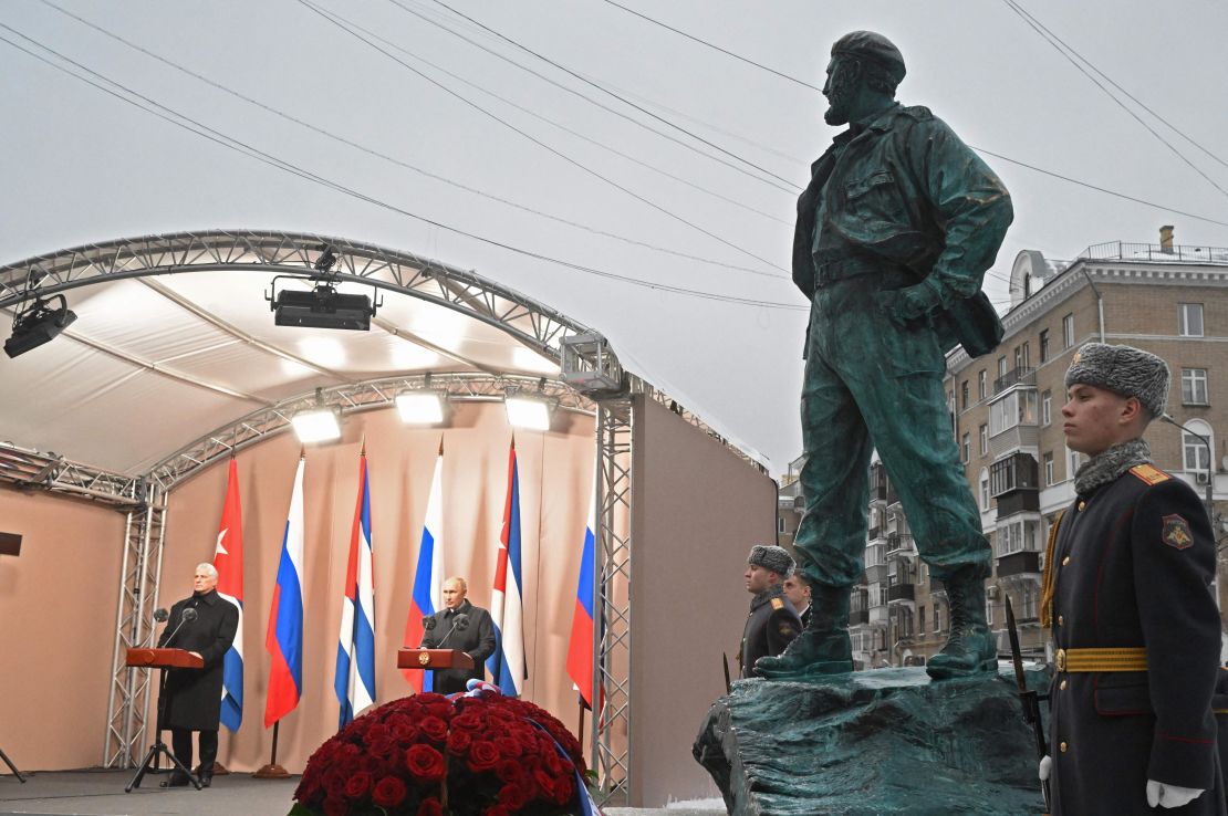 Cuban President Miguel Diaz-Canel and Russian President Vladimir Putin inaugurated a monument to the late Cuban leader Fidel Castro in Moscow, November 22, 2022.