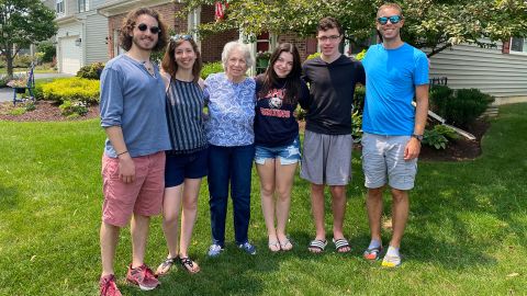 SuperAger Carol Seigler is shown with her grandchildren (from left): Alex Siegler, 23; Elizabeth Siegler, 27; Carol Siegler, 85; Megan Boyle, 18; Conor Boyle, 17; Jacob Siegler, 29.