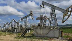 Oil production by Tatneft at the Romashkinskoye field. Genre photography. 27.07.2022 Russia, Tatarstan, Almetyevsk 