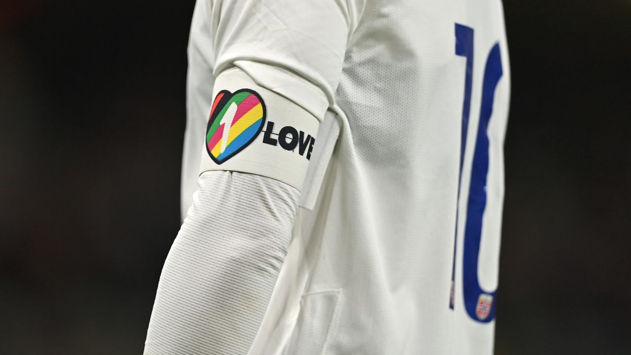 The captain's armband of Martin Ødegaard of Norway during the international friendly match against the Republic of Ireland at the Aviva Stadium in Dublin on November 17.