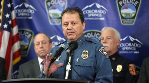 Police Chief Adrian Vasquez gives an update about the Club Q shooting investigation Monday at the Police Operations Center in Colorado Springs, Colorado. 