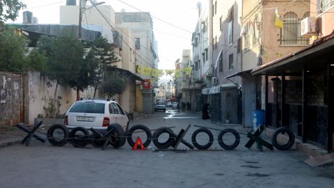 A barricade is seen on a street near Jenin, in the West Bank, on November 23.