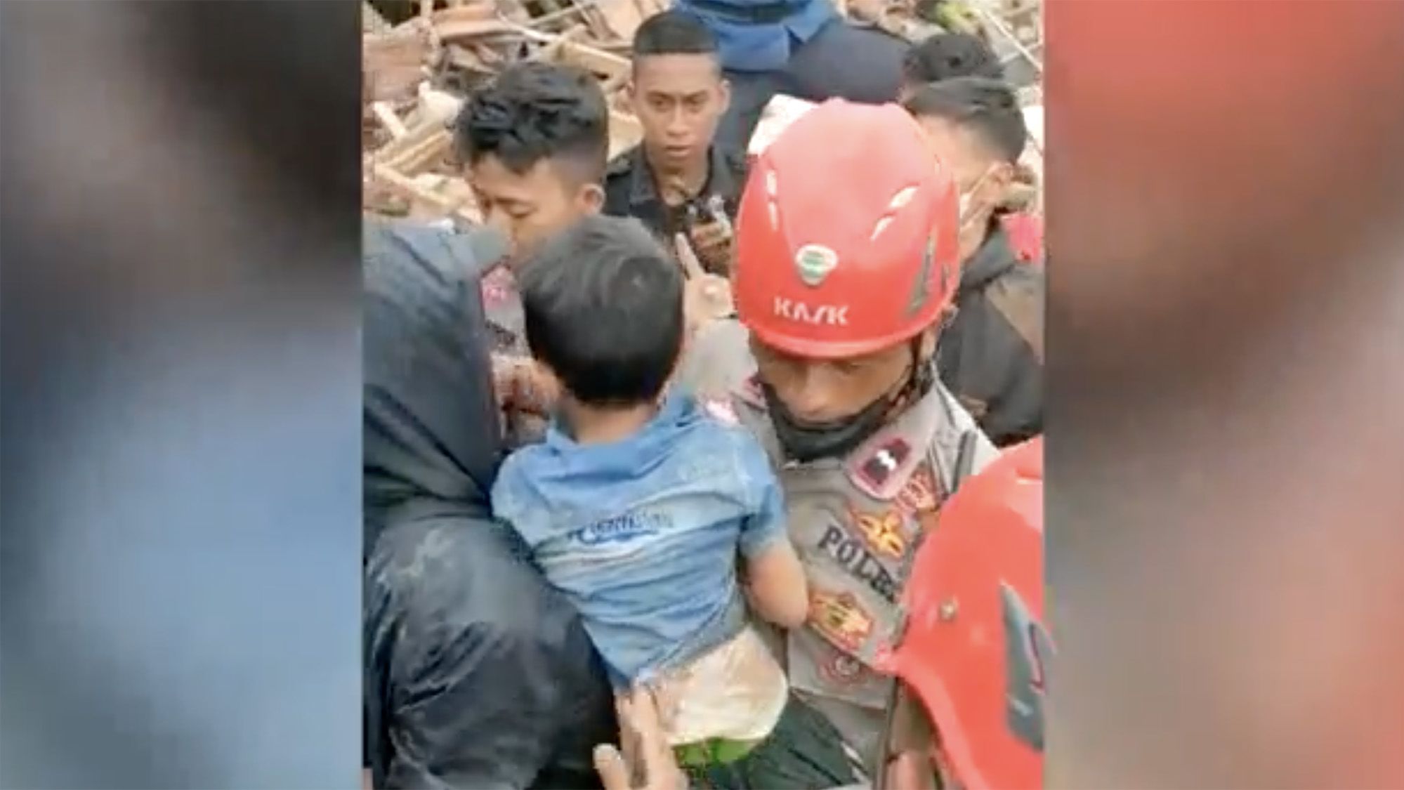 Indonesia's National Agency for Disaster Management (BNPB) said they saved Azka in the village of Nagrak.