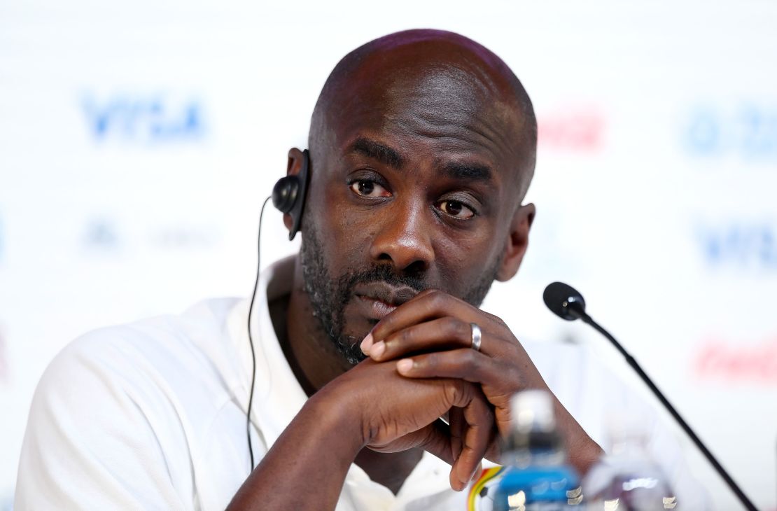 Otto Addo speaks to reporters ahead of Ghana's game against Portugal.