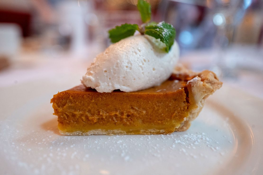 A slice of classic pumpkin pie with whipped cream, Danville, California, November 28, 2019. 