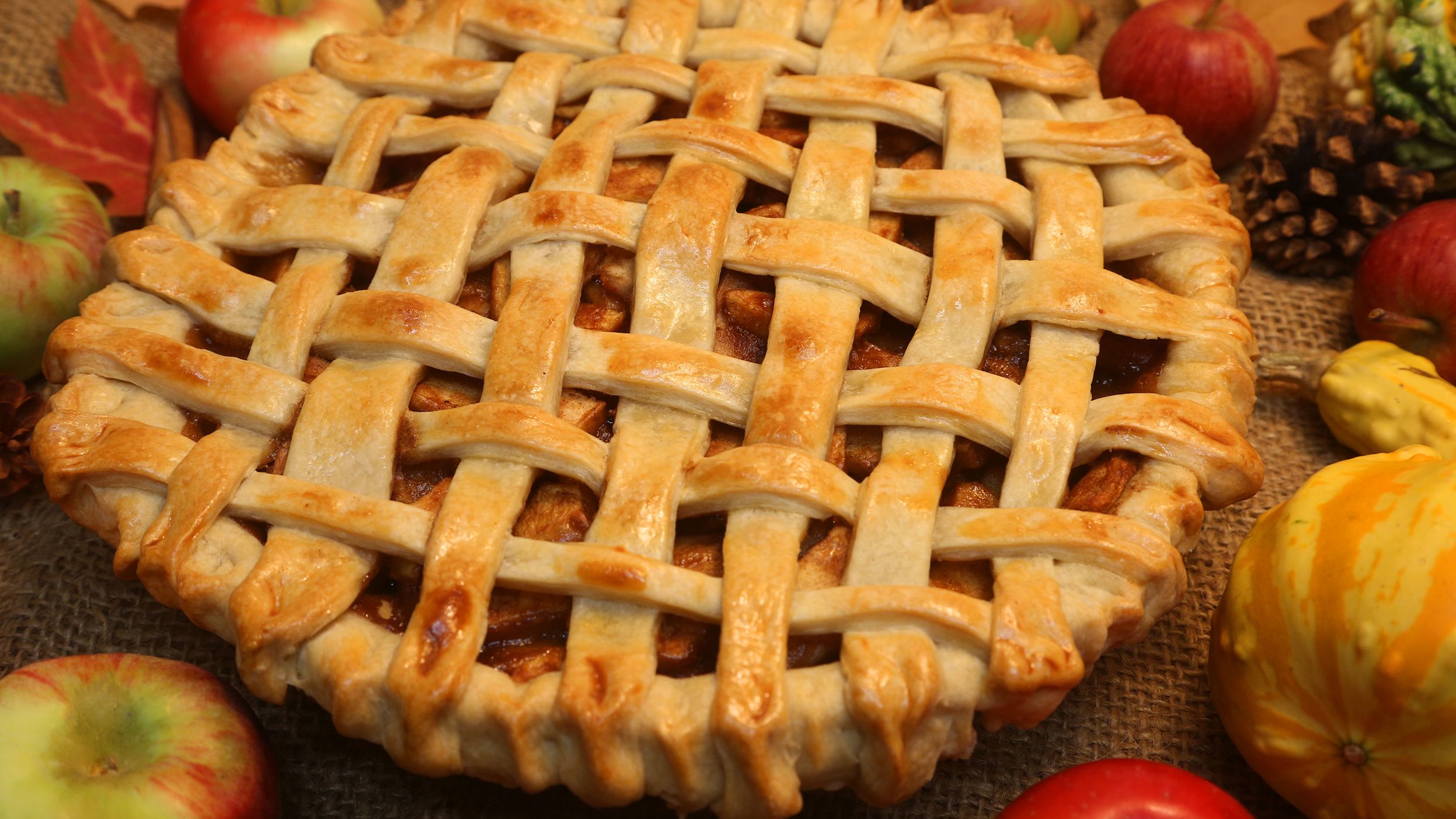 Homemade apple pie amongst an autumn season setting in Toronto, Ontario, Canada, on October 07, 2021. 