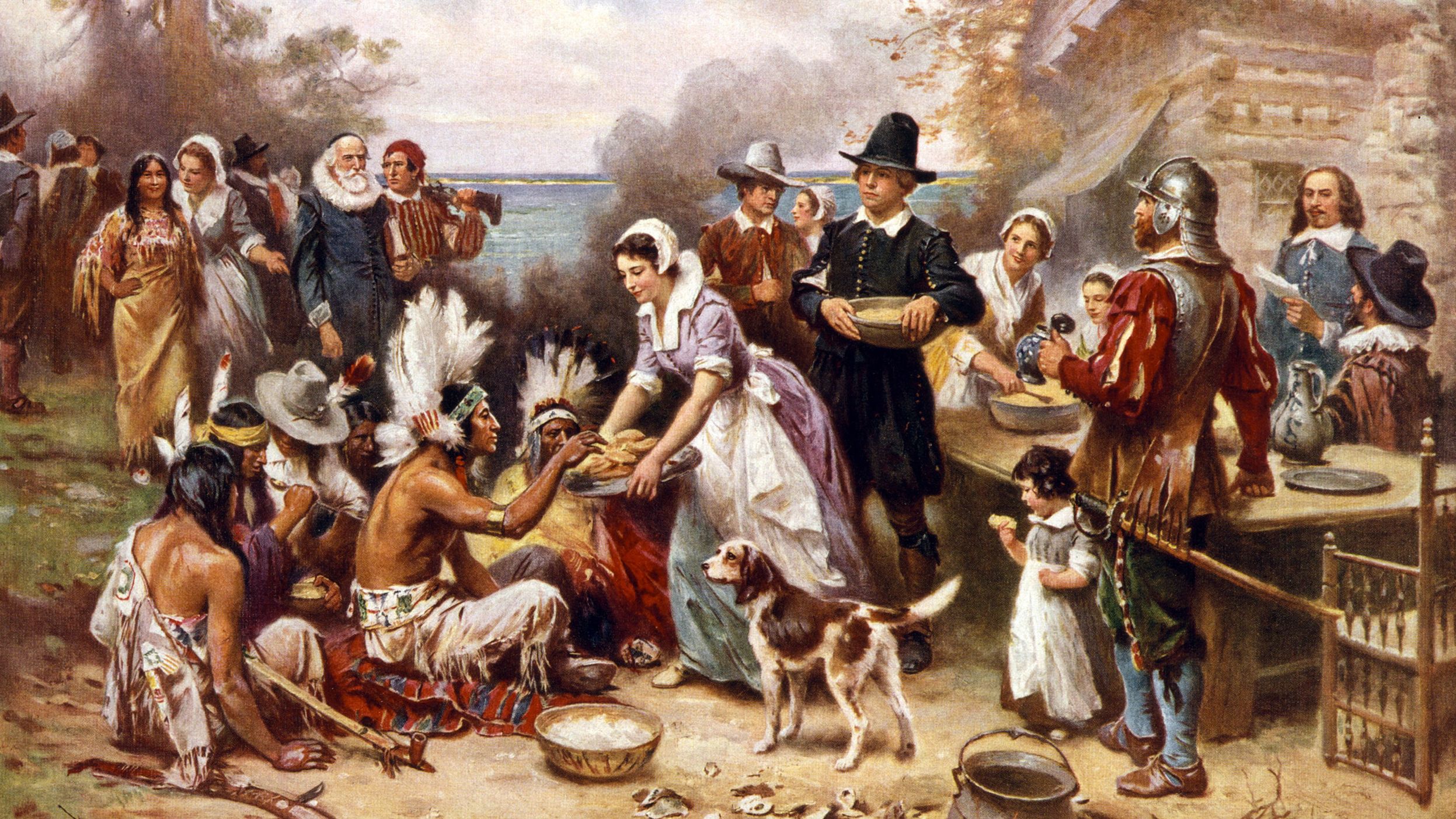 A painting representing a vision of the first Thanksgiving 1621. 