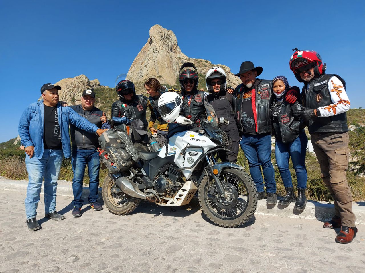 McCutchen with biker group the Los Renecidos in Mexican village Bernal.