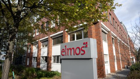 A corporate sign of Elmos Semiconductor, seen November 9 in the German city of Dortmund.