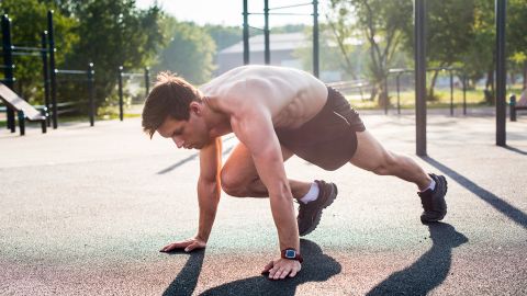 An HVIT workout can alternate 60 seconds of jump squats, burpees, hill climbing exercises (shown above), and jumping lunges with 30 seconds of rest.