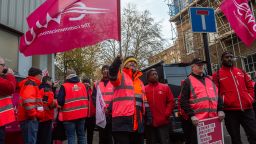 Strikers from the CWU Trade Union attend the picket line at the Camden Sorting office on November 24, 2022 in London, England. Strikes planned for the Black Friday weekend and the run-up to Christmas will go ahead after talks between Royal Mail and the Communication Workers Union ended without agreement. 