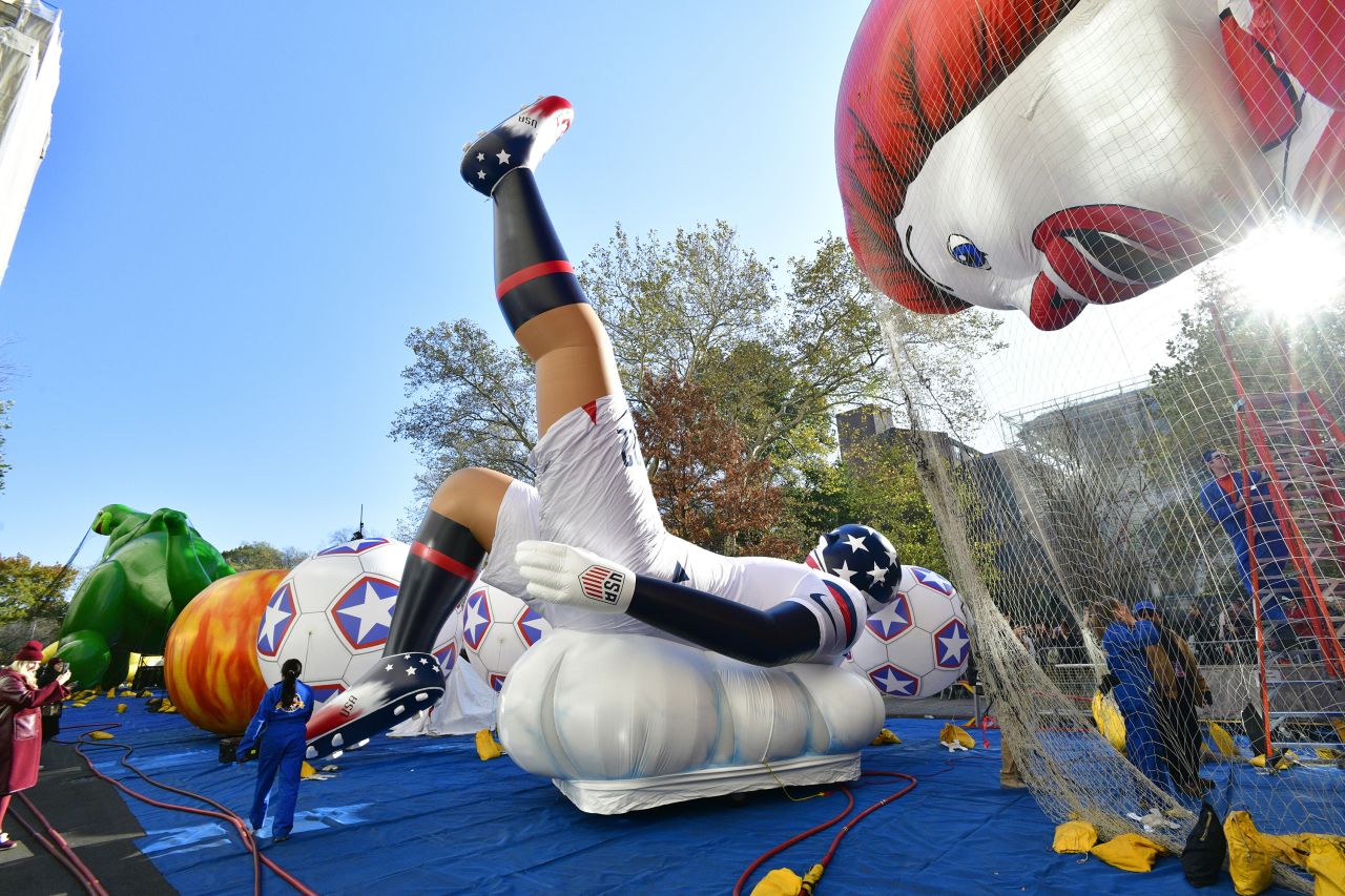 Balloons are inflated at the Macy's parade in New York.