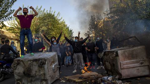 Iranians protest on October 27 in Tehran over the death of Mahsa Amini after she was detained by the morality police.