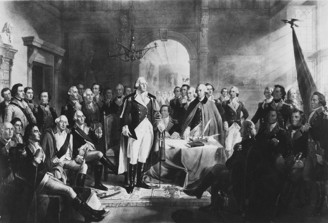 George Washington bidding farewell to his officers after ending the British occupation of New York City in 1783.