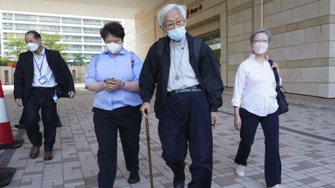 Cardinal Joseph Zen at the West Kowloon Magistrates' Court in Hong Kong when he first stood trial on September 26, 2022.