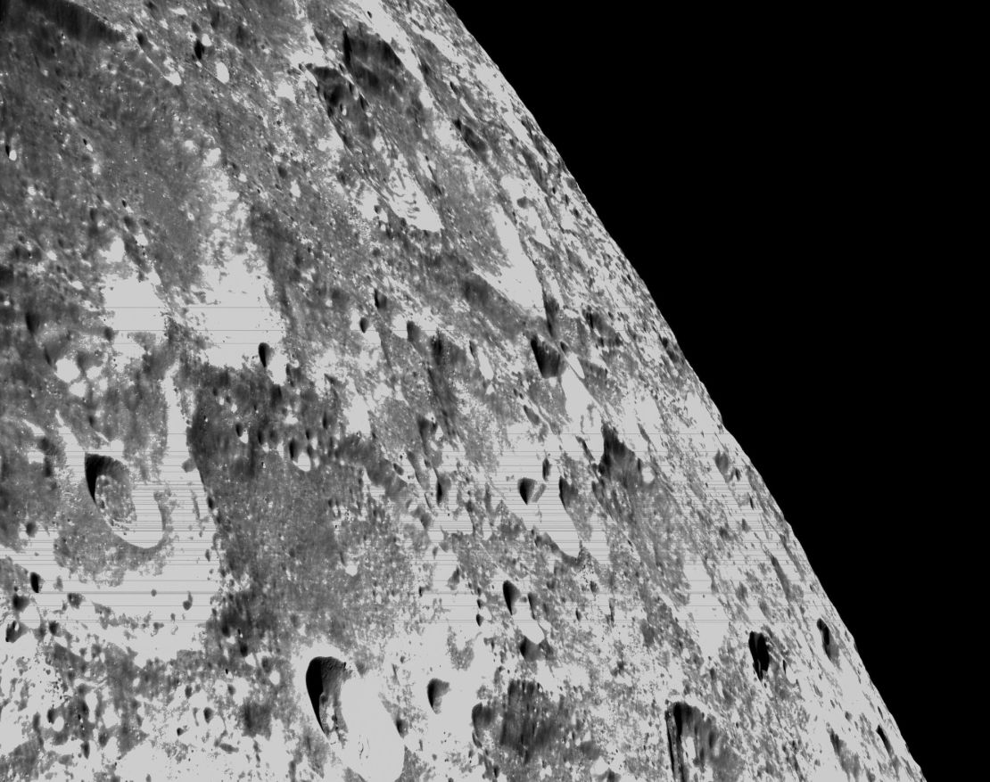 On the sixth day of the Artemis I mission, Orion's optical navigation camera captured black-and-white images of craters on the moon below. 