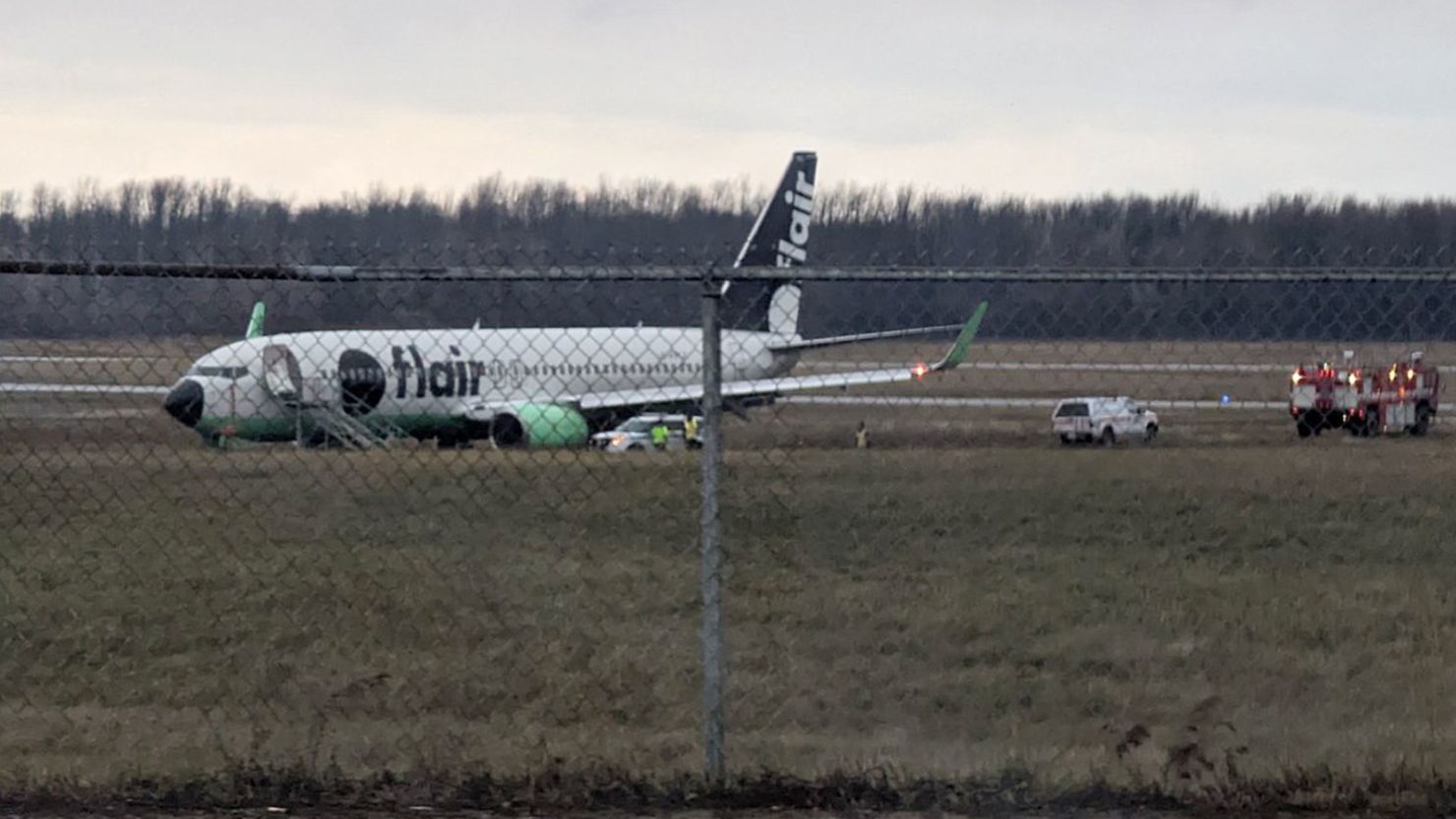A Flair Airlines plane "exited the runway" at the Region of Waterloo International Airport in Canada on Friday morning, according to a statement from the company.  