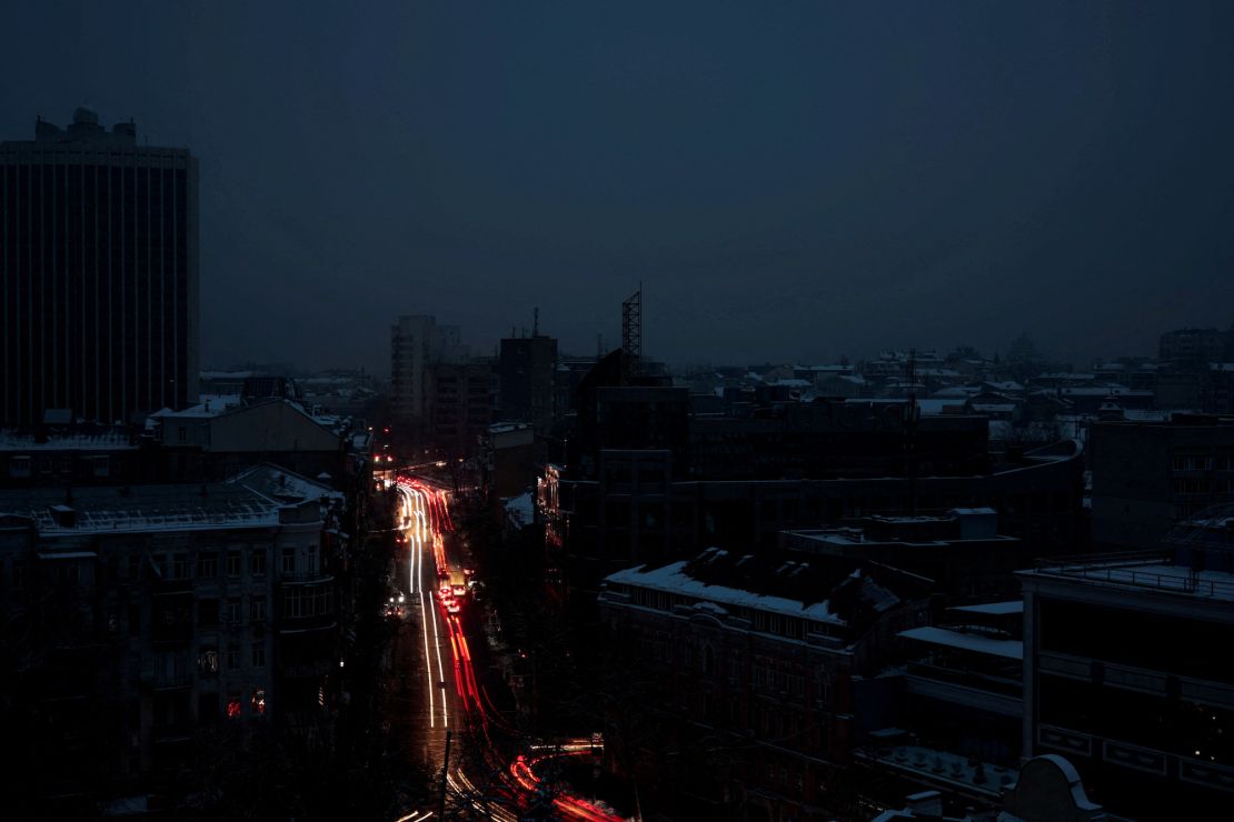 A view of Ukraine's capital Kyiv without power is seen on November 23.