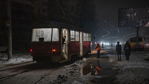 Tens of thousands are without power in Kyiv, seen here during a blackout on November 24.