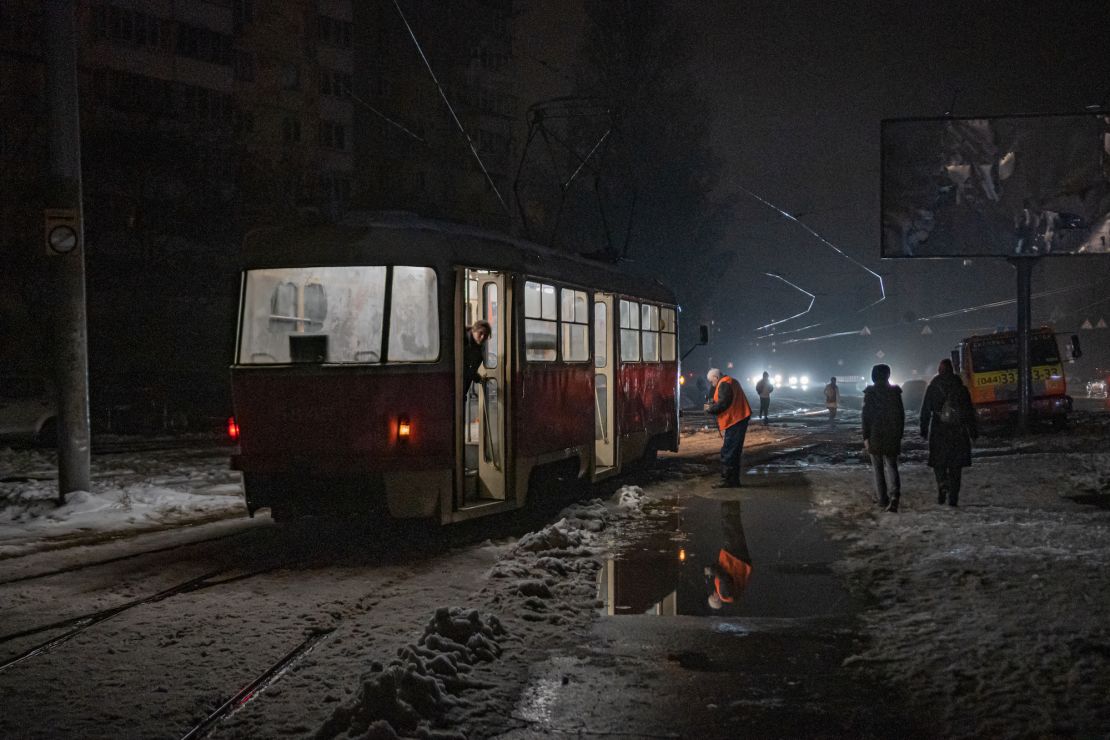 Tens of thousands are without power in Kyiv, seen here during a blackout on November 24.