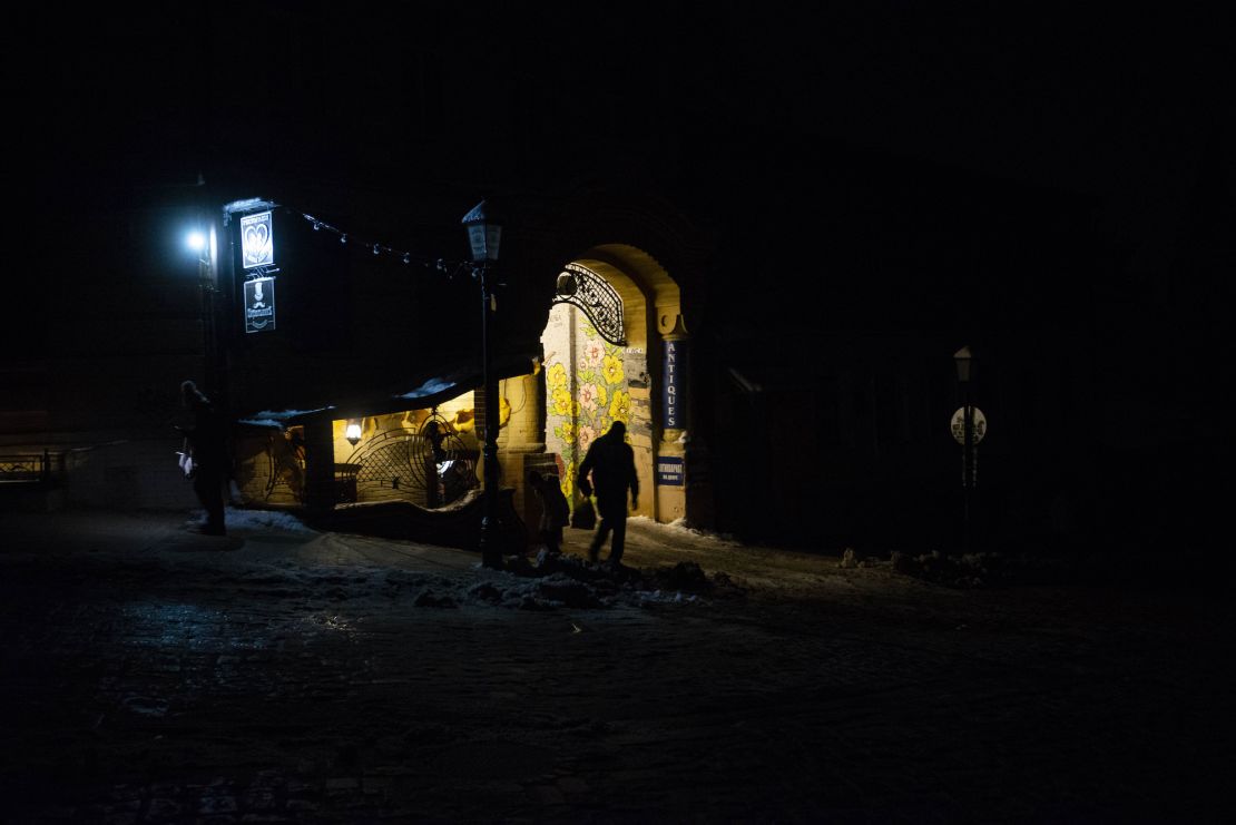 Dark streets in Kyiv are seen on November 23.