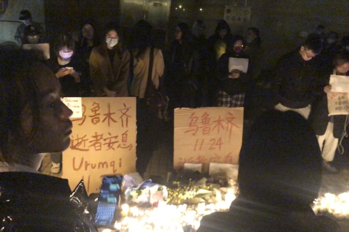Demonstrators in Shanghai on Saturday, Nov. 26, protest against China's zero-Covid measures.
