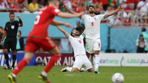 Iran celebrates defeating Wales.