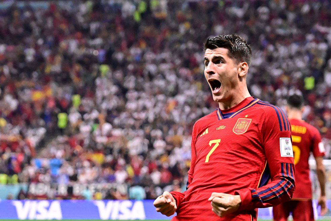 Álvaro Morata celebrates after scoring the opening goal against Germany.