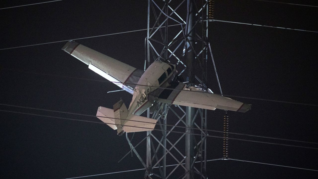 A small plane smashed Sunday Sunday, November 27, 2022, into a tower connecting power lines near  Montgomery Village, a northern suburb of Gaithersburg, Maryland.