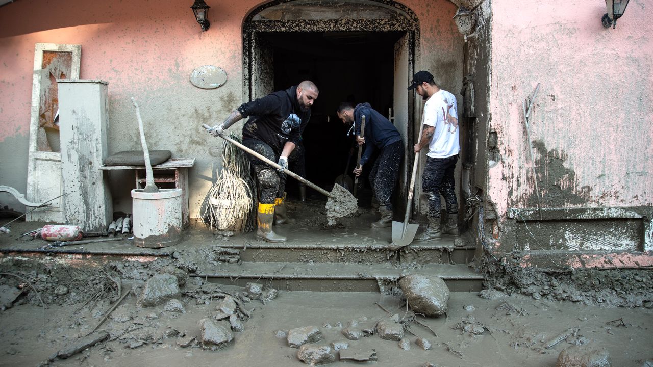 Volunteers cleaned up the mud after the landslide that hit the town of Casamicciola Terme. 