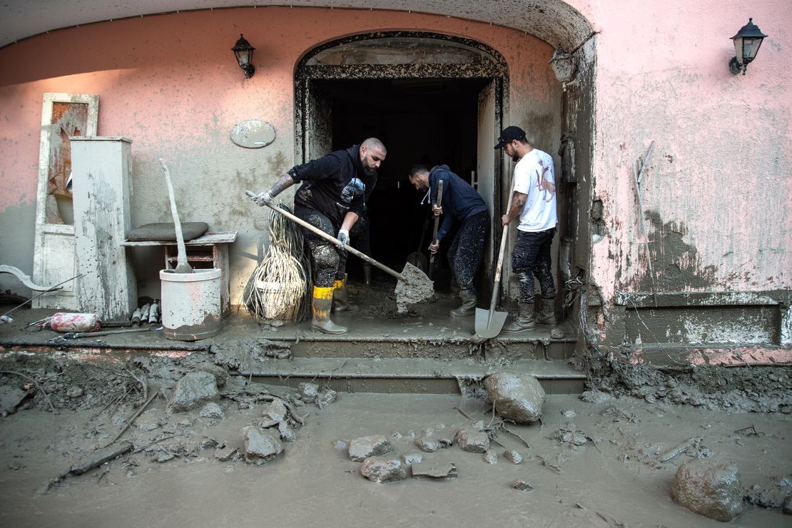 Volunteers cleaned up the mud after the landslide that hit the town of Casamicciola Terme. 