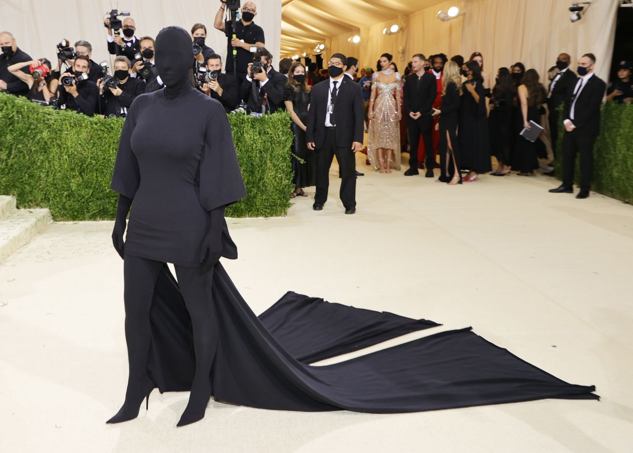 Kim Kardashian wore a full-coverage Balenciaga look to the 2021 Met Gala on September 13, 2021.