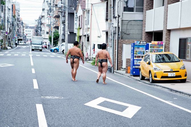 Sharabani says it is not unusual to see the wrestlers near their stables wearing 'mawashi', a kind of loincloth, after a workout.