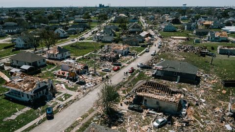 A tornado destroyed homes in Arabi, Louisiana, Wednesday, March 23, 2022.