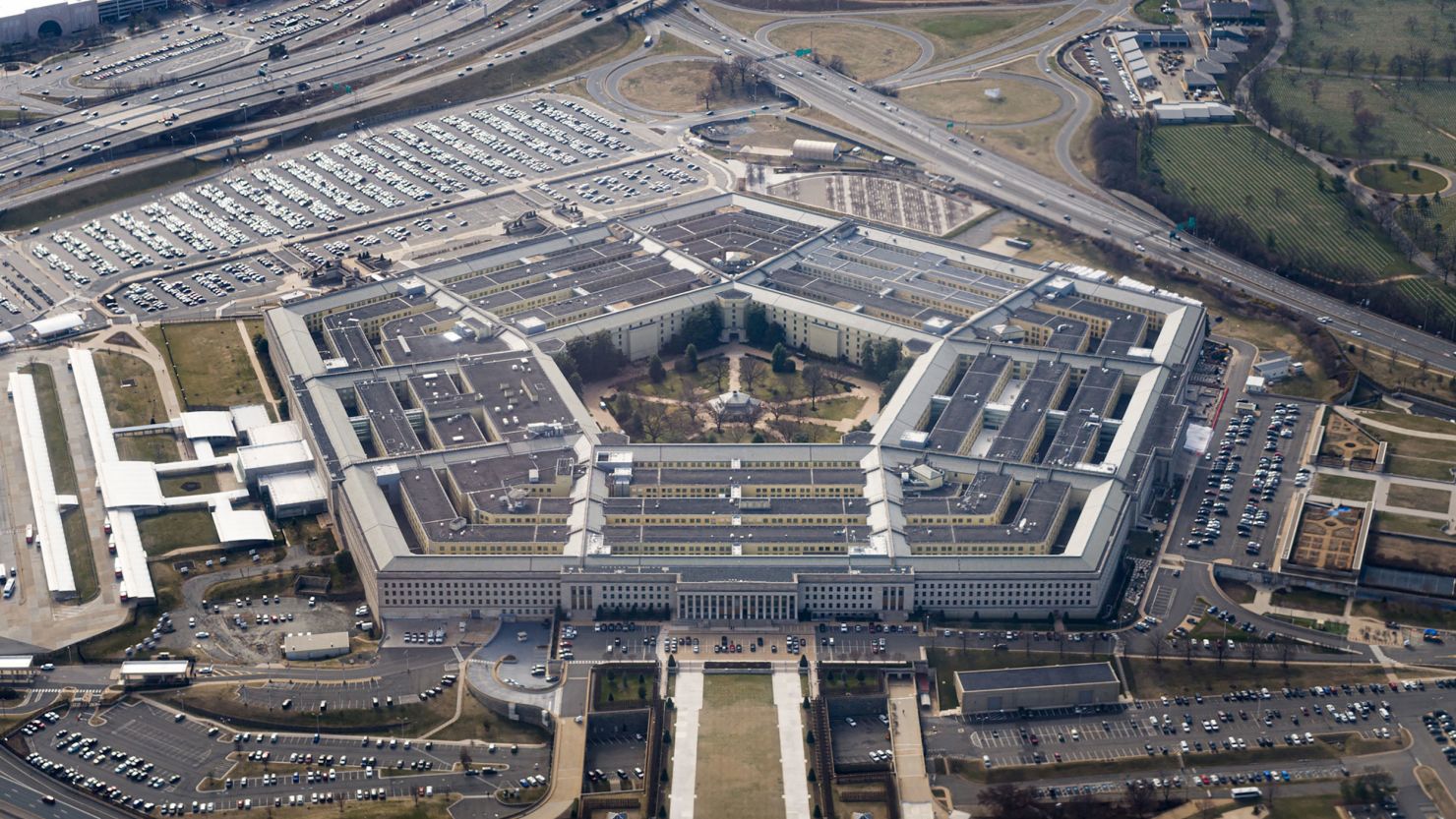 The Pentagon is seen from the air in Washington, U.S., March 3, 2022, more than a week after Russia invaded Ukraine.
