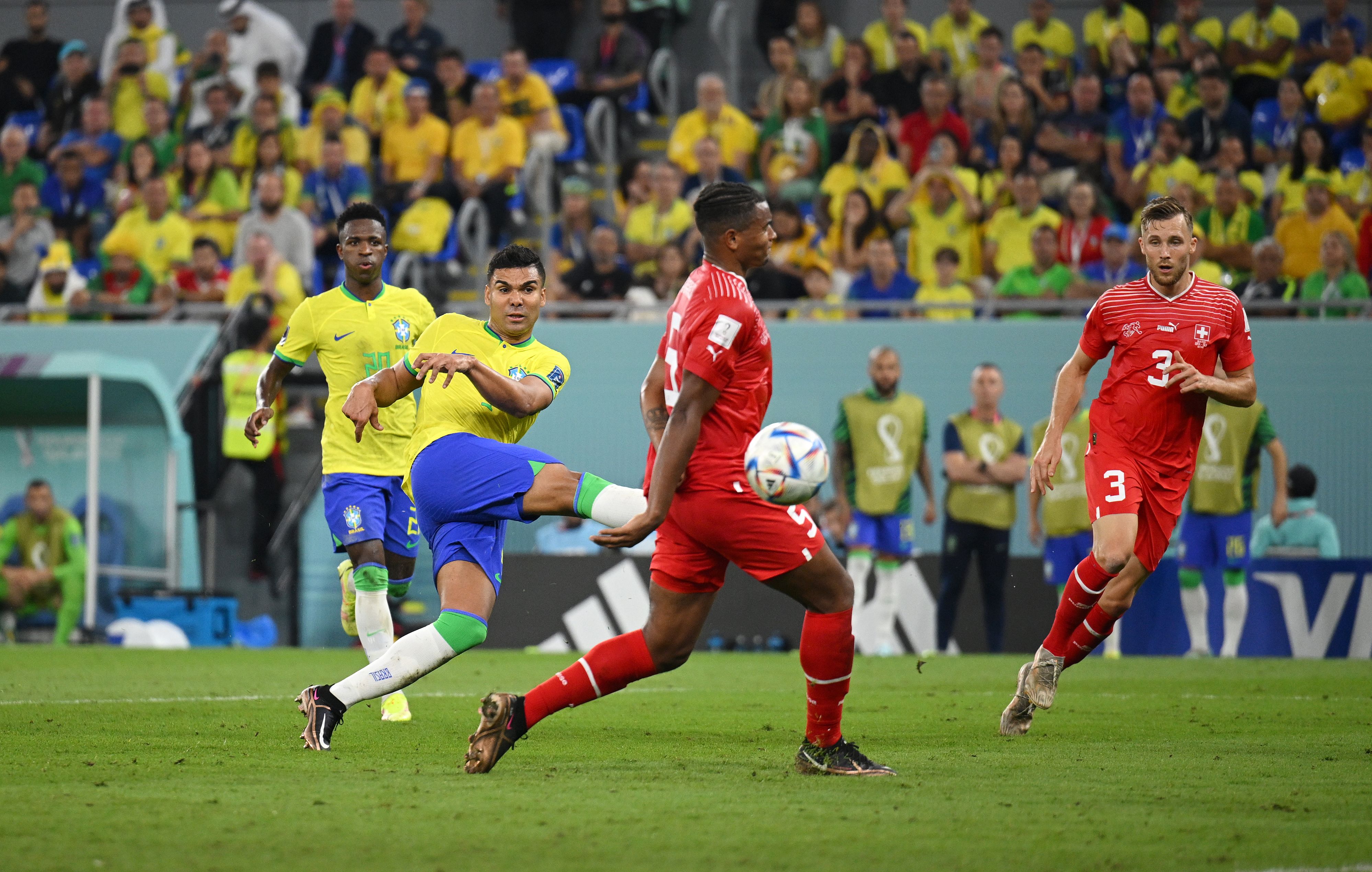 Neymar and Casemiro of Brazil after the team's qualification to the News  Photo - Getty Images