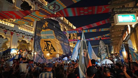 Argentina fans enjoy the atmosphere at the Souq Waqif in Doha.