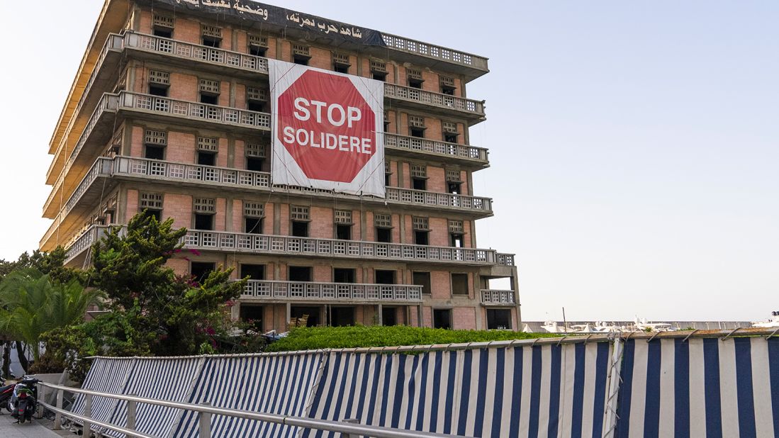<strong>Saint Georges Hotel & Resort, Beirut, Lebanon: </strong>Once a favorite of the international jet set, in this photo from May 22, Saint Georges lies abandoned. The sign protests against a dispute with the company Solidere, which has halted its reconstruction.  