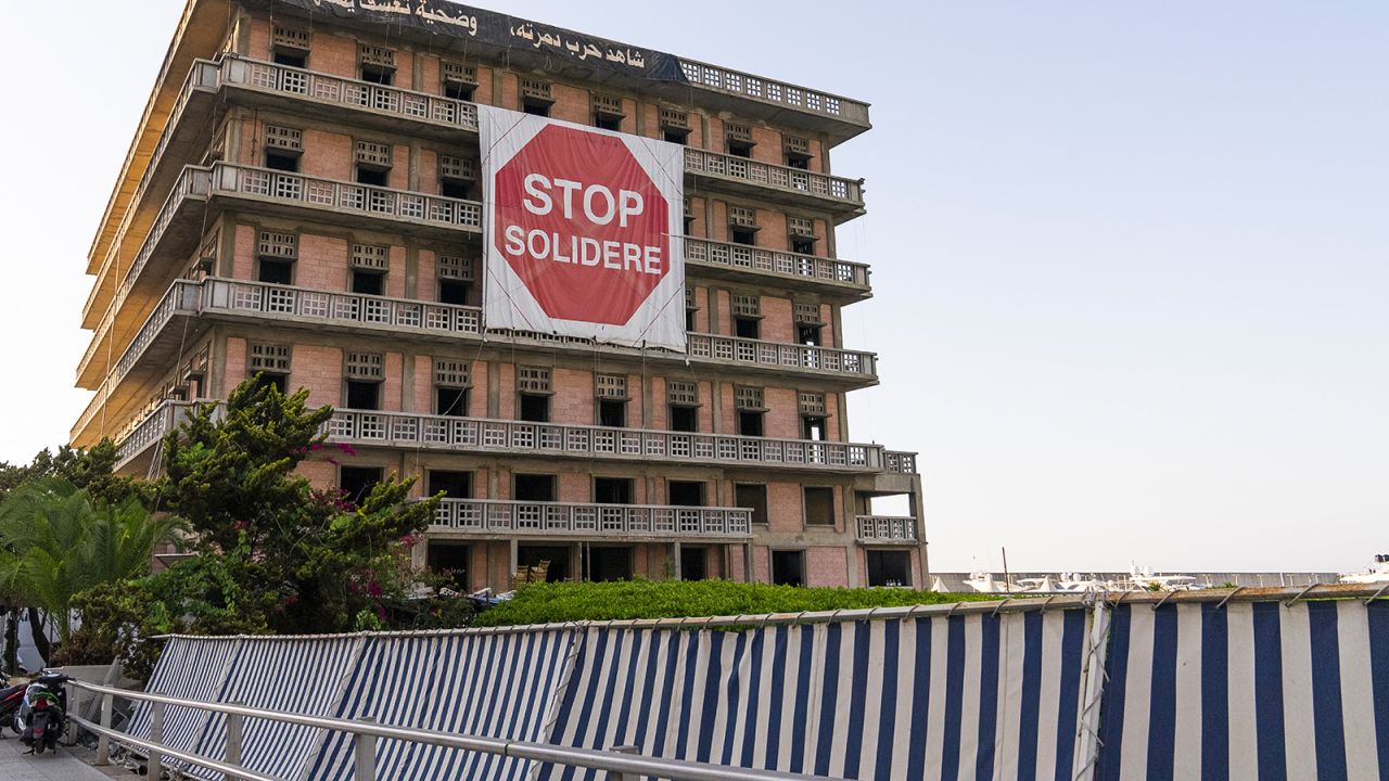 <strong>Saint Georges Hotel & Resort, Beirut, Lebanon: </strong>Once a favorite of the international jet set, in this photo from May 22, Saint Georges lies abandoned. The sign protests against a dispute with the company Solidere, which has halted its reconstruction.