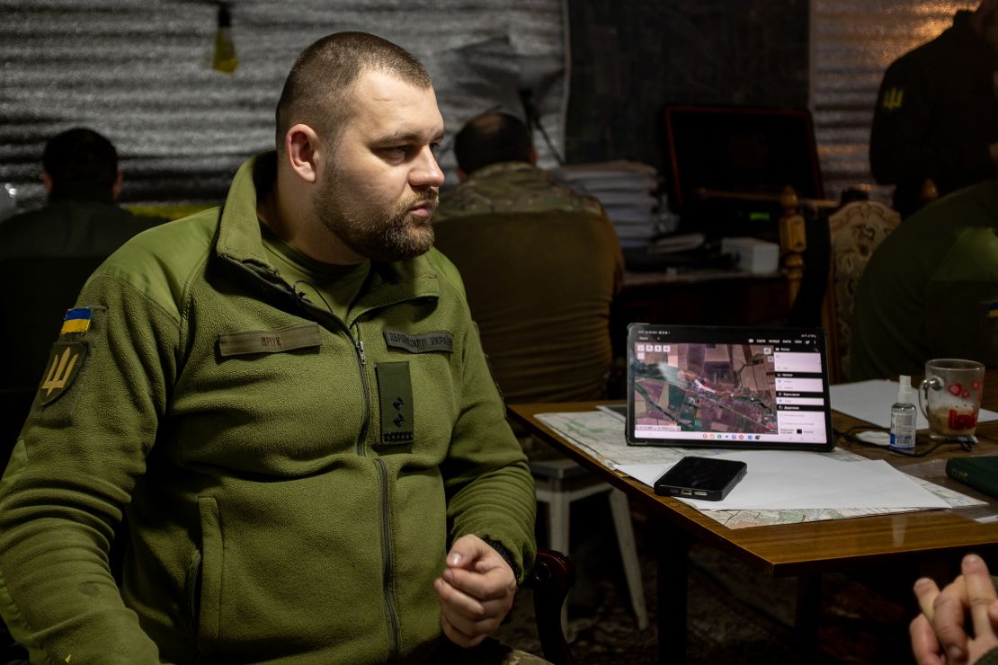 Pavlo, a Ukrainian commander, in his basement post.